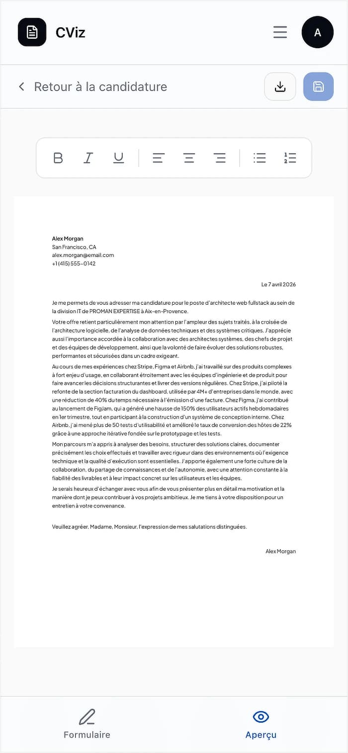 Lettre de motivation